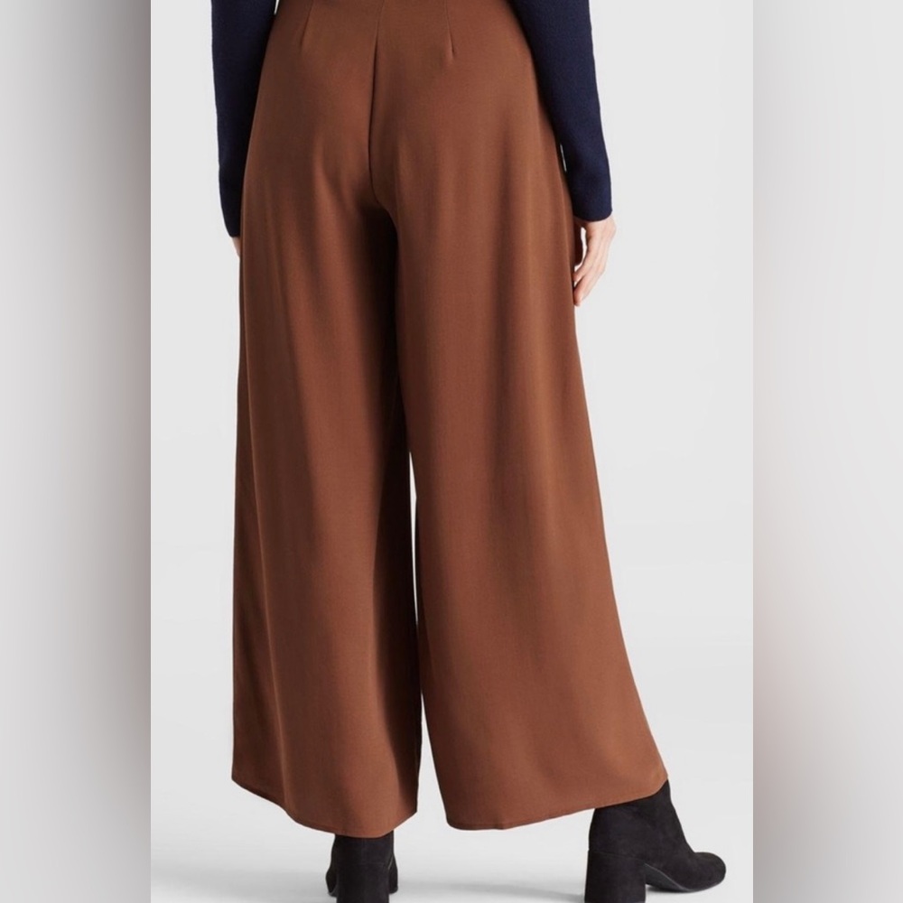 New Eileen Fisher 100% Silk Georgette Crepe Brown/Nutmeg Wide Leg Pant size 10 - Picture 2 of 13